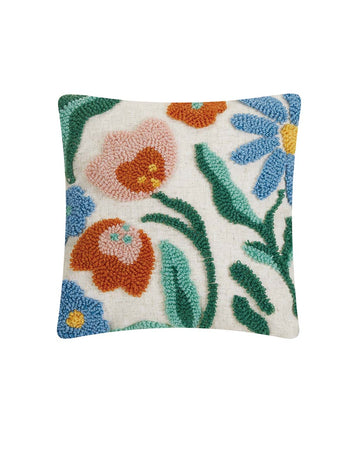white square throw pillow with colorful flower print