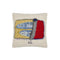cream square throw pillow with two sardines in a red tin