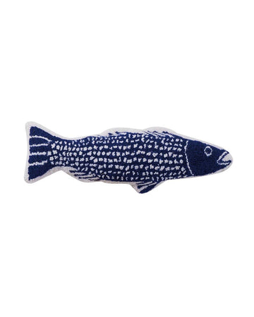 blue and white fish shaped throw pillow