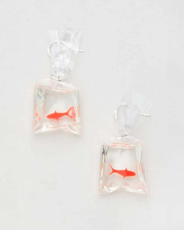 dangle goldfish in a bag earrings