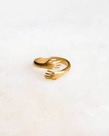brass adjustable two hands ring