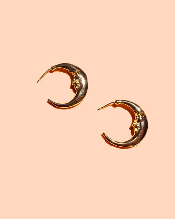 gold crescent moon hoop earrings