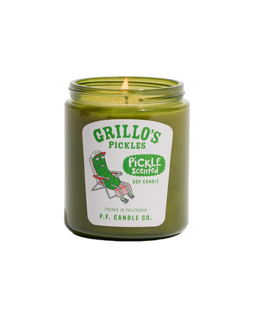 lit grillo's pickles scented candle with collab with p.f. candle