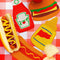 ketchup, hot dogs, cheeseburger, and mustard bottle cloth cocktail napkin set