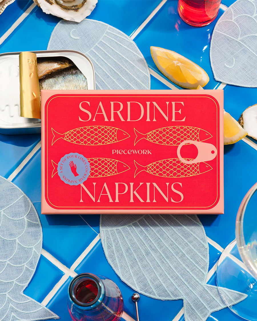 packaged set of 4 blue sardine linen napkins