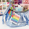 colorful STICKERS print stickerbook keychain on a purse