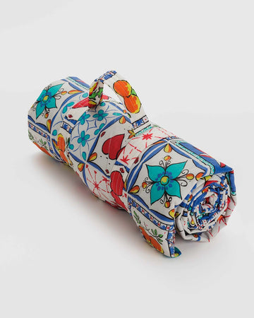 rolled up white vacation tile puffy picnic blanket