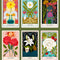 temperance, the fool, the tower, the lovers, death and the world floral tarot cards