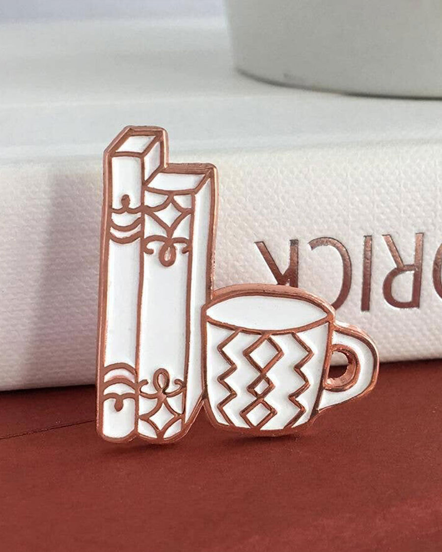 rose gold and white hand drawn style book and mug