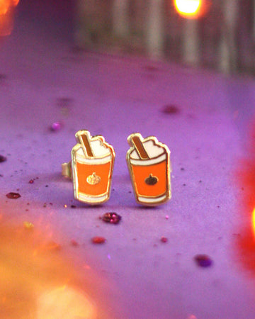 dainty pumpkin spice latte stud earrings