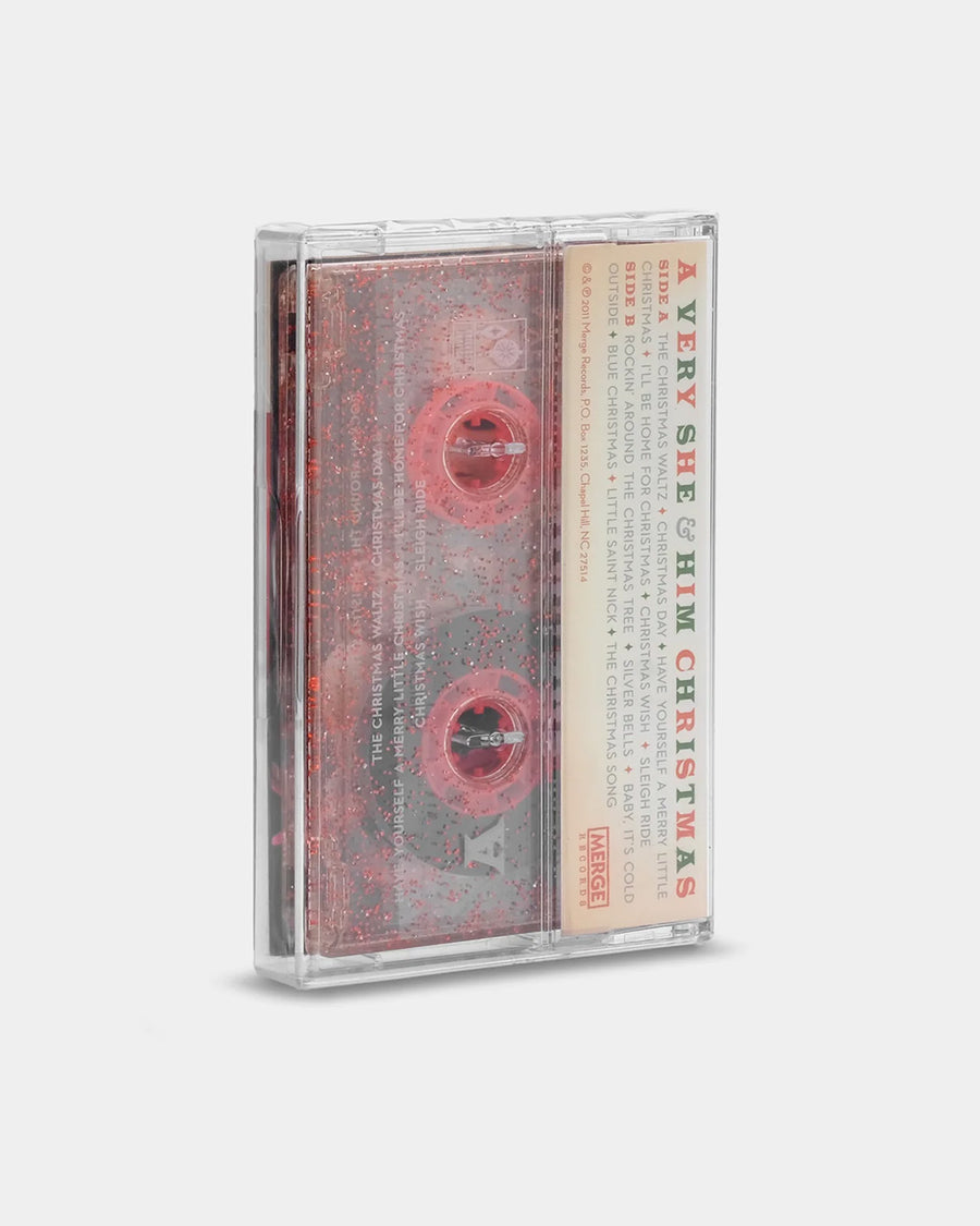 backview of a very 'she & him christmas' cassette tape