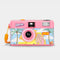 pink 35mm camera with retro malibu barbie print