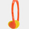 reverse side of orange and yellow headphones