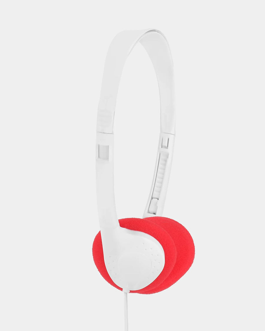 white and red corded headphones