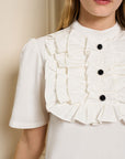 up close of ruffle on front bodice