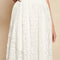 up close of model wearing white lace midi skirt