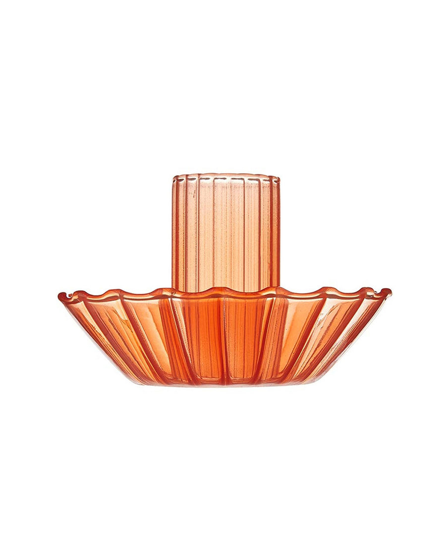 red-orange  glass candle holder