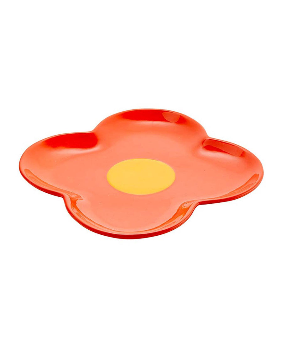 sideview of retro red flower shaped ceramic plate