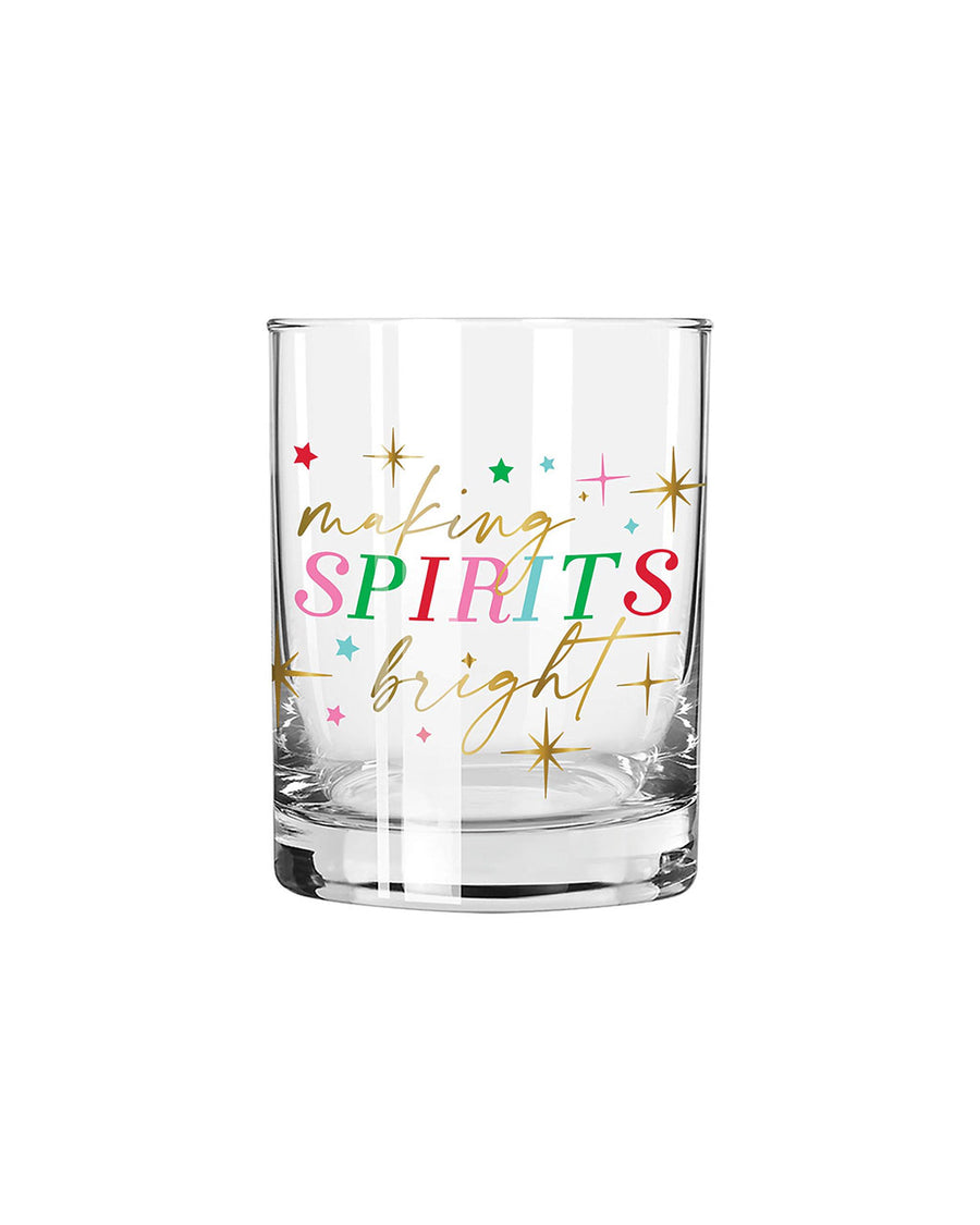 colorful 'making spirits bright' old fashioned cocktail glass