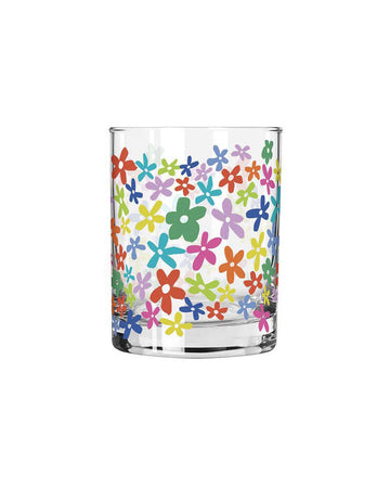 abstract rainbow flowers cocktail glass
