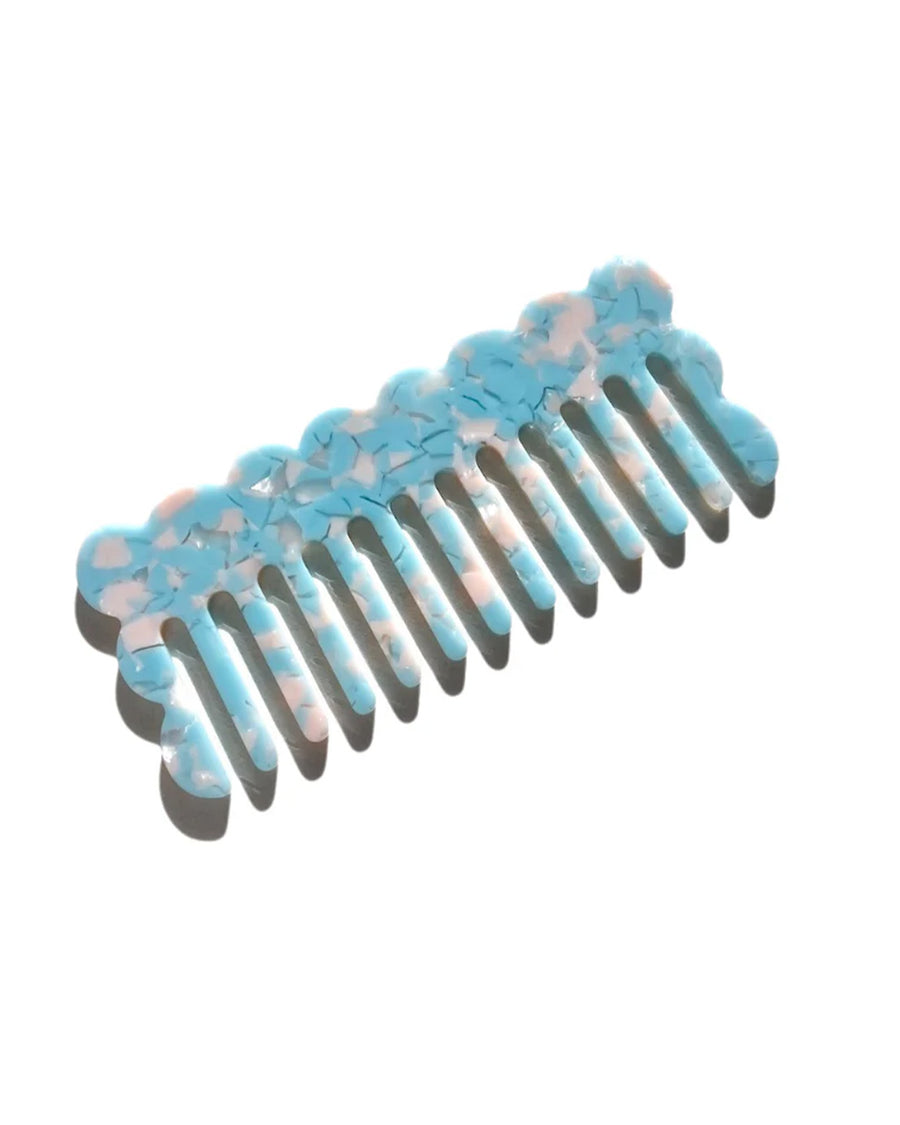 blue and tan tortoise wavy hair comb