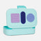 set of three blue tone textured sensory stickers on a mint hard shell pencil case