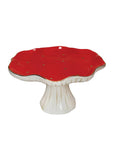 red and white mushroom pedestal trinket dish with gold spots and trim