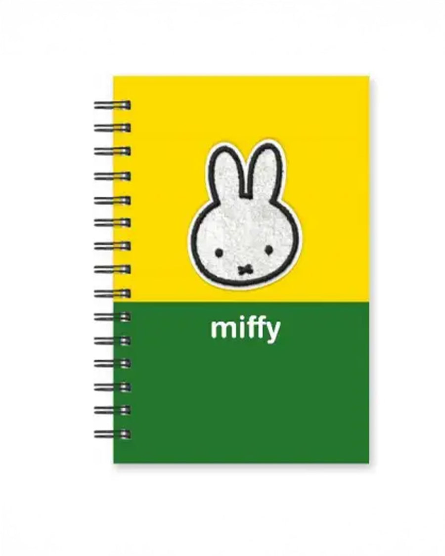 yellow and green two toned hardcover notebook with chenille miffy face
