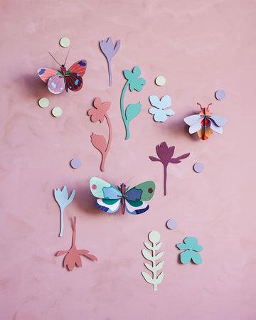 3D poppable cardboard wall decor with butterflies and flowers