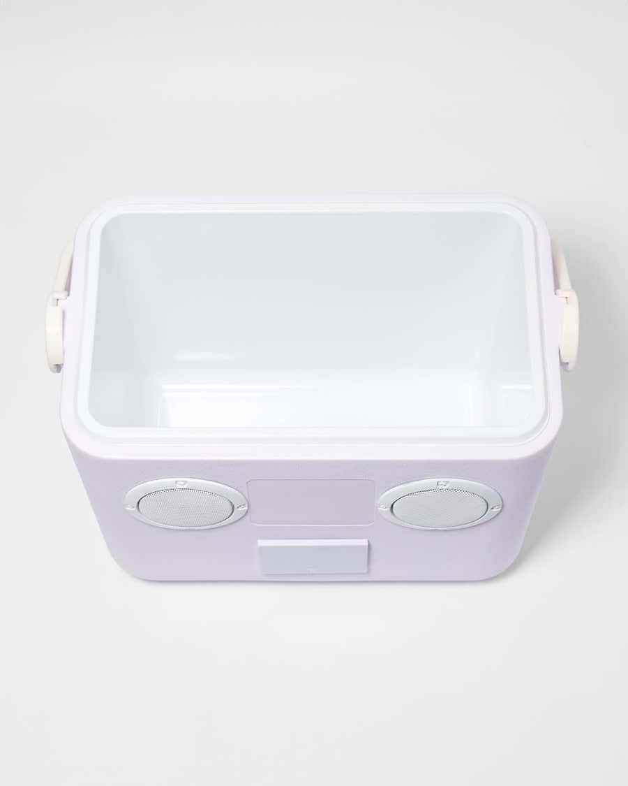 inside of lavender beach speaker cooler 