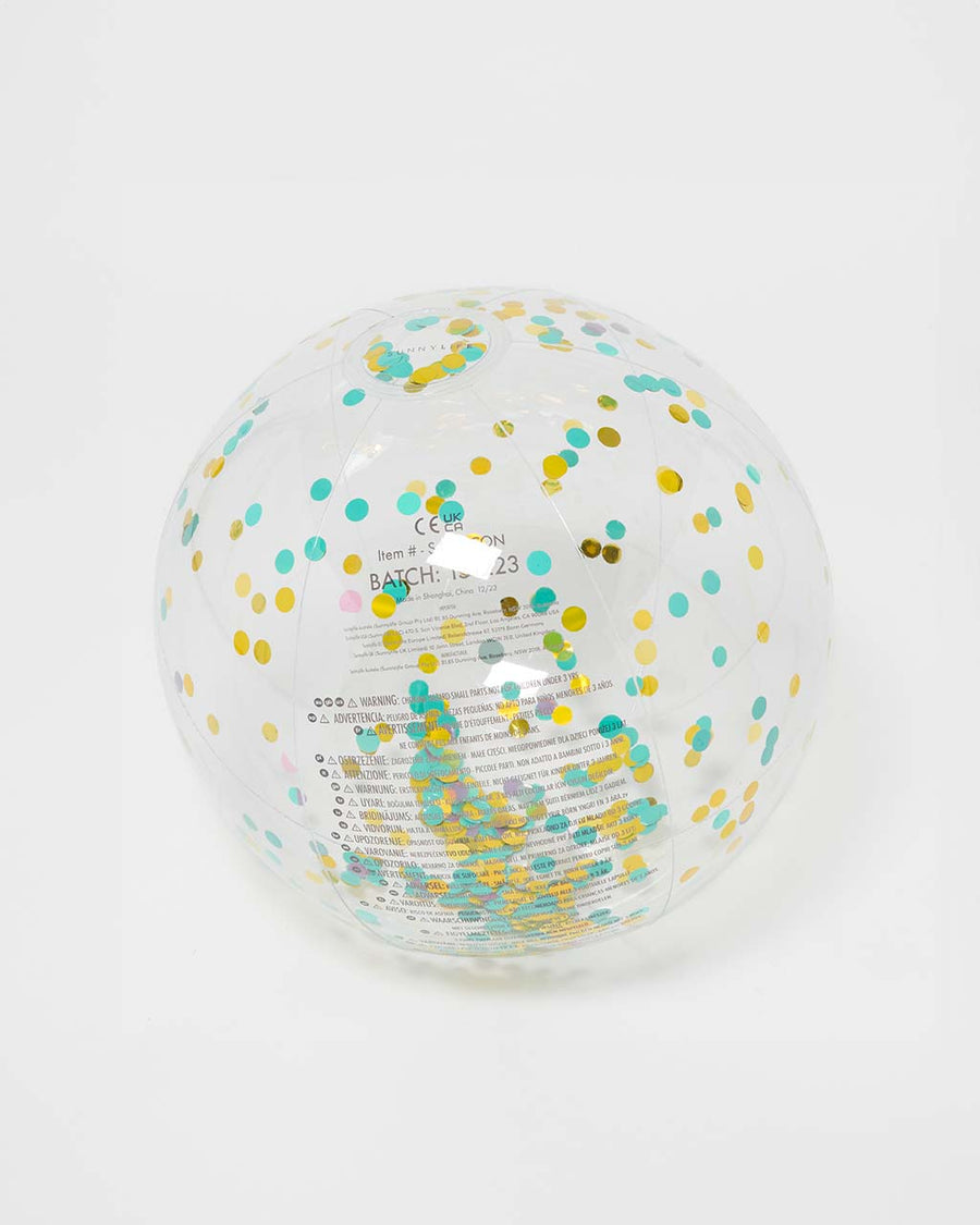 gold, mint, and lavender confetti inflatable beach ball