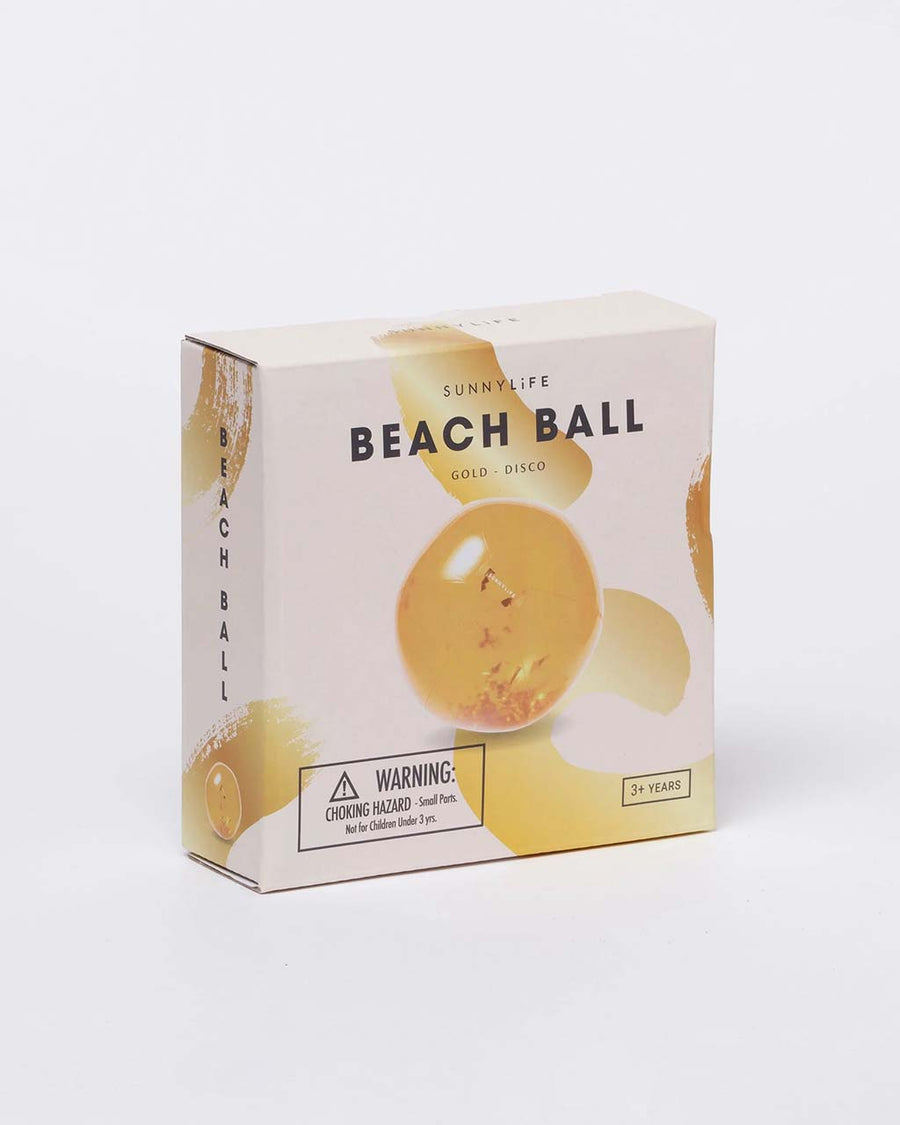 packaged cream clear beach ball with gold flakes inside