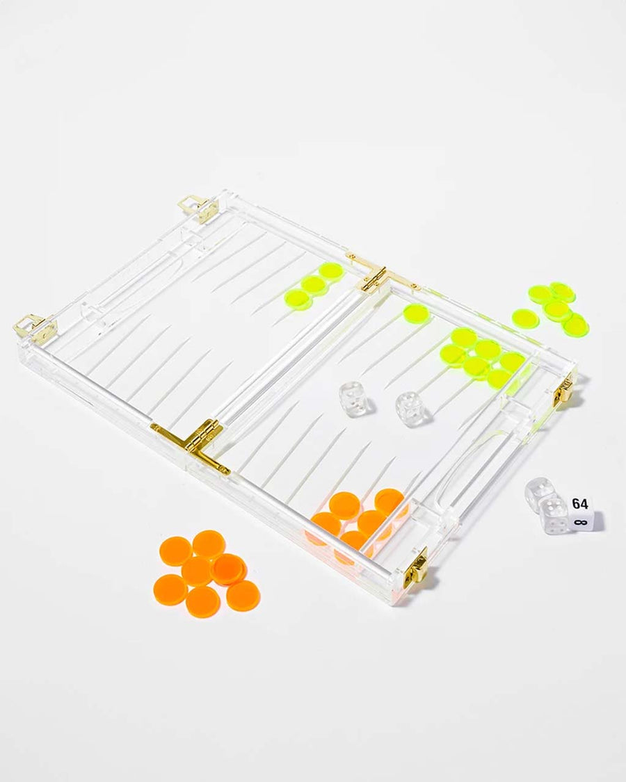 neon orange and yellow backgammon set