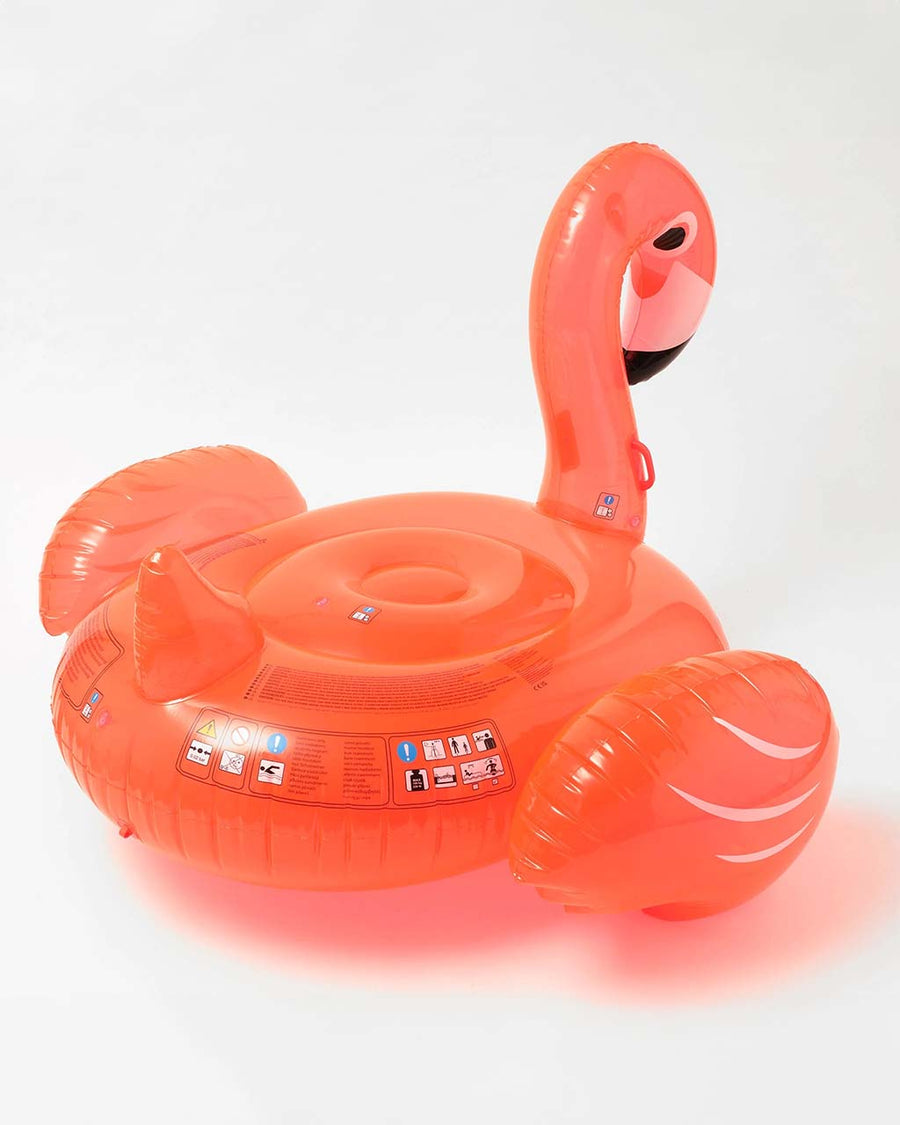 back view of pink flamingo inflatable float