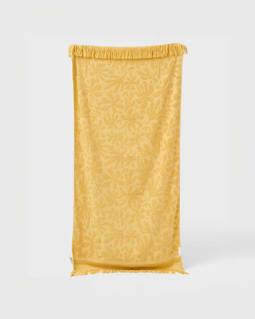golden mustard floral textured beach towel