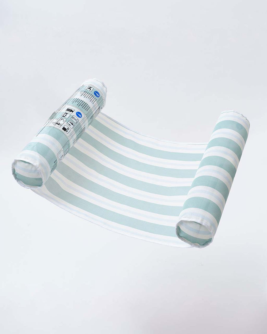 white and light blue stripe mesh hammock float