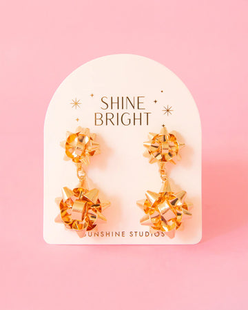 gold double bow tiered dangle earrings