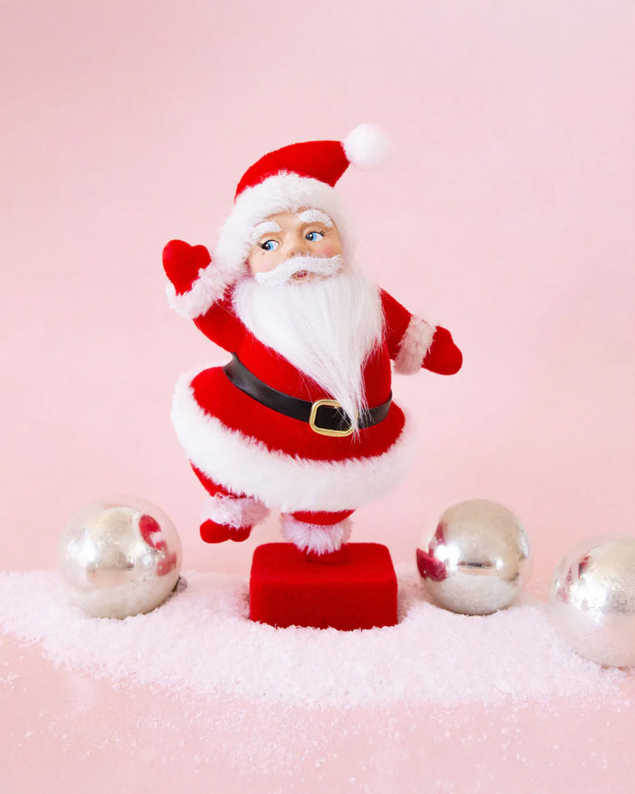 red fuzzy retro dancing santa decor
