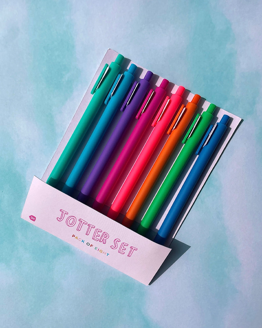 set of 8 colorful gel pens in package