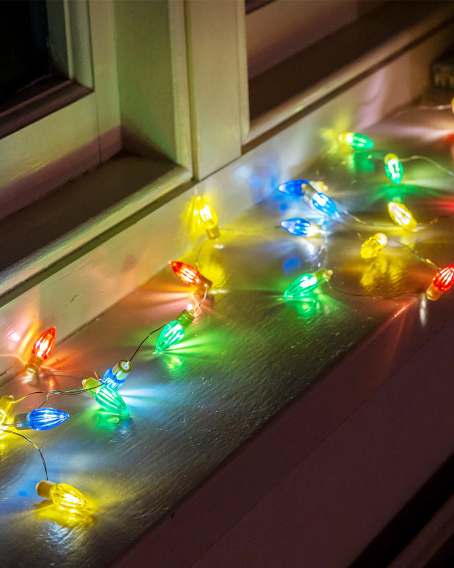 retro string lights on a windowsill