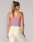 back view of model wearing wisteria cami bra
