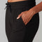 up close of model wearing black jogger pants