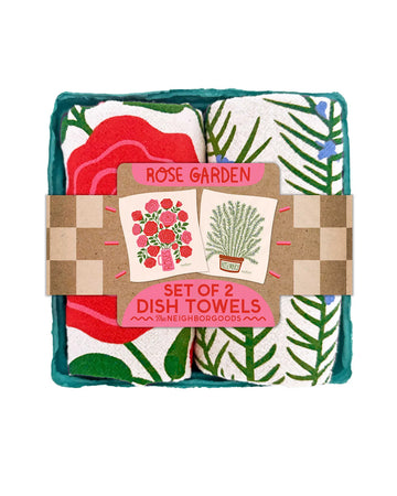 packaged set of 2 rose garden tea towels