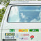 green 'BE NICE' with a duck bumper magnet on a van