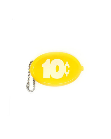yellow coin pouch with white 10 cent graphic