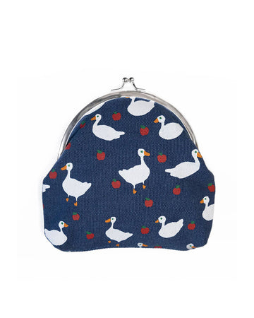 navy blue kiss and lock coin purse with goose and apple print