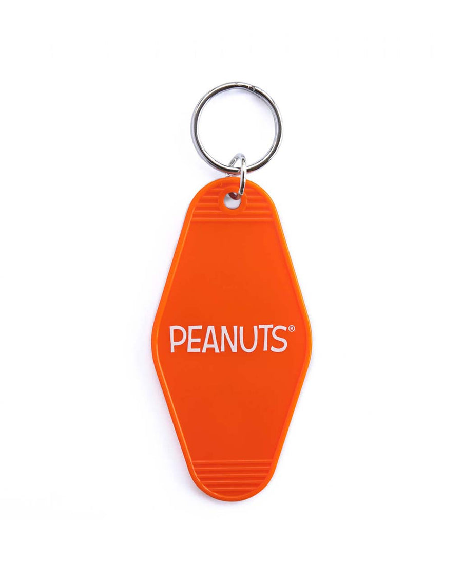 orange back of key tag with 'peanuts' across it