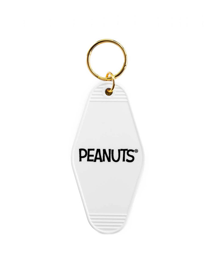back view of key tag with 'peanuts' across it