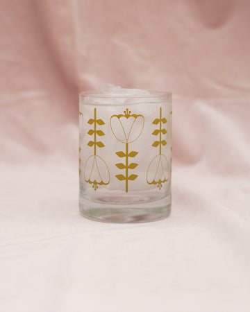 clear glass with olive green tulip print