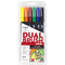packaged set of 6 dual brush pen set: yellow, orange, red, green, blue and black